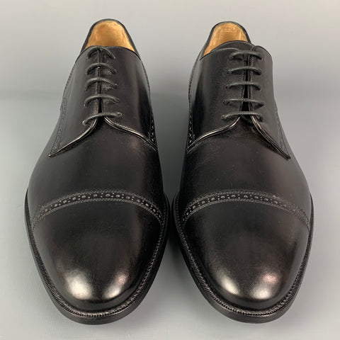 BALLY Size 9.5 Black Leather Cap Toe Lace Up Shoes