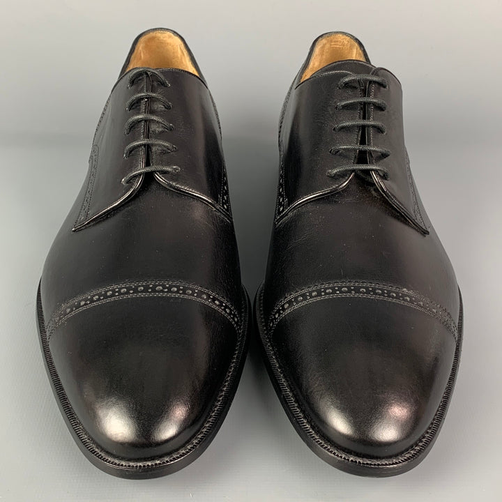 BALLY Size 9.5 Black Leather Cap Toe Lace Up Shoes