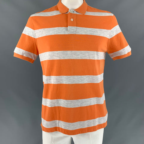 BRUNELLO CUCINELLI Polo de manga corta de algodón a rayas naranja y gris claro talla XL
