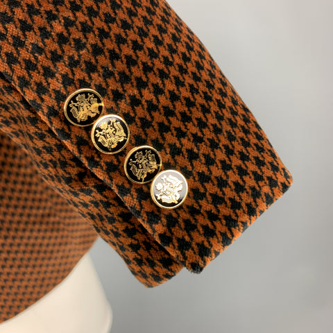 DOLCE & GABBANA Size 39 Black & Copper Houndstooth Velvet Sport Coat