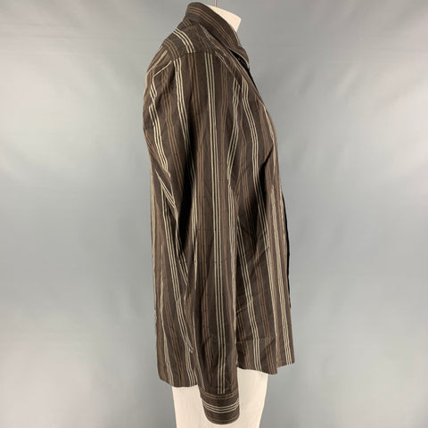 MALO Size XXL Brown Stripe Cotton Button Up Long Sleeve Shirt