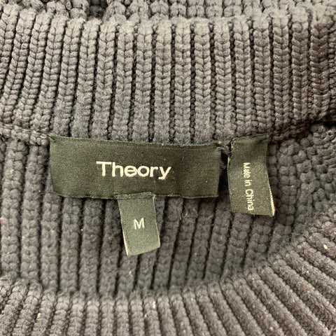 THEORY Size M Navy Ribbed Knit Polyamide Crew-Neck Sweater
