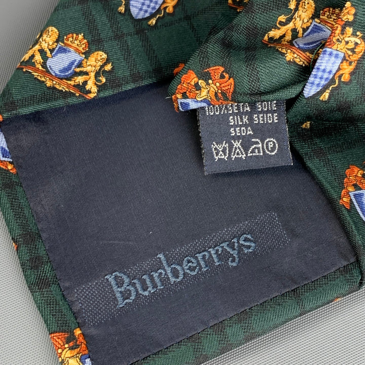 vintage BURBERRY Cravate en soie à imprimé crête multicolore