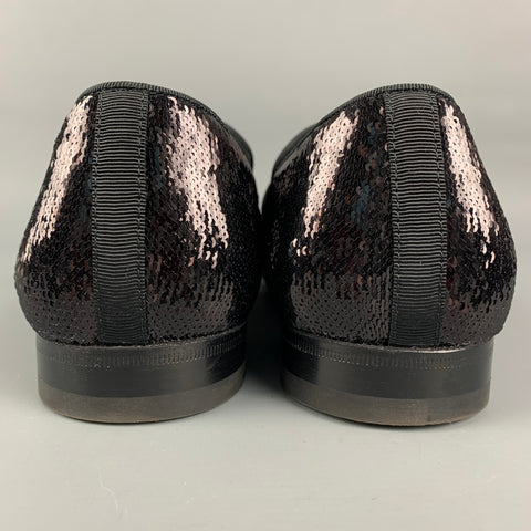 PAUL STUART Size 10.5 Black Sequined Suede Evening Loafers