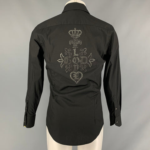 FAITH CONNEXION Size M Black Applique Cotton Blend Button Up Long Sleeve Shirt