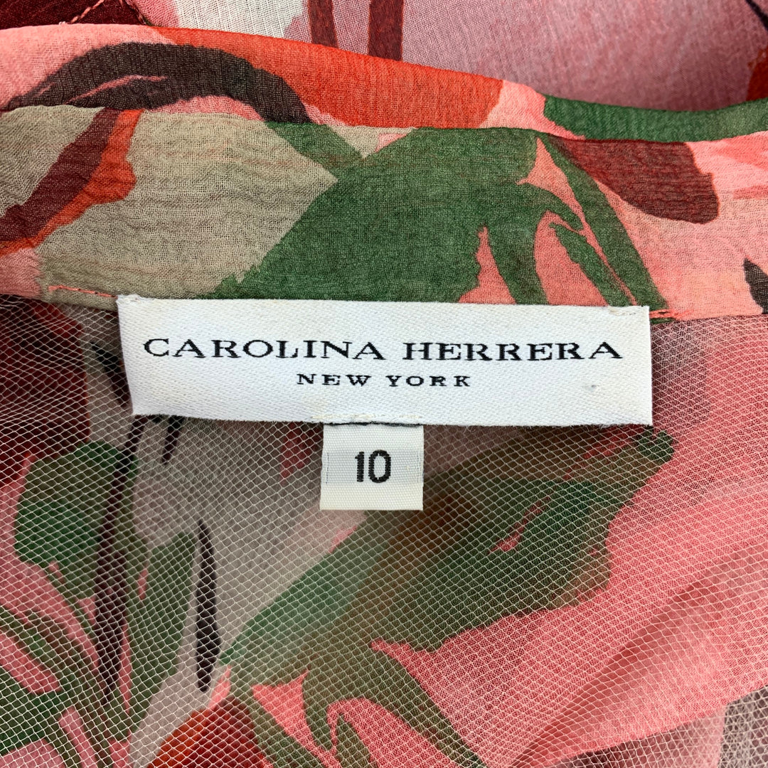 CAROLINA HERRERA Talla 10 Chaqueta abotonada de seda con plumas y cuentas rosa