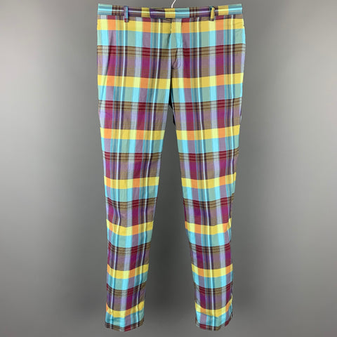 GIGLI Size 30 Multi-Color Plaid Cotton Blend Zip Fly Casual Pants