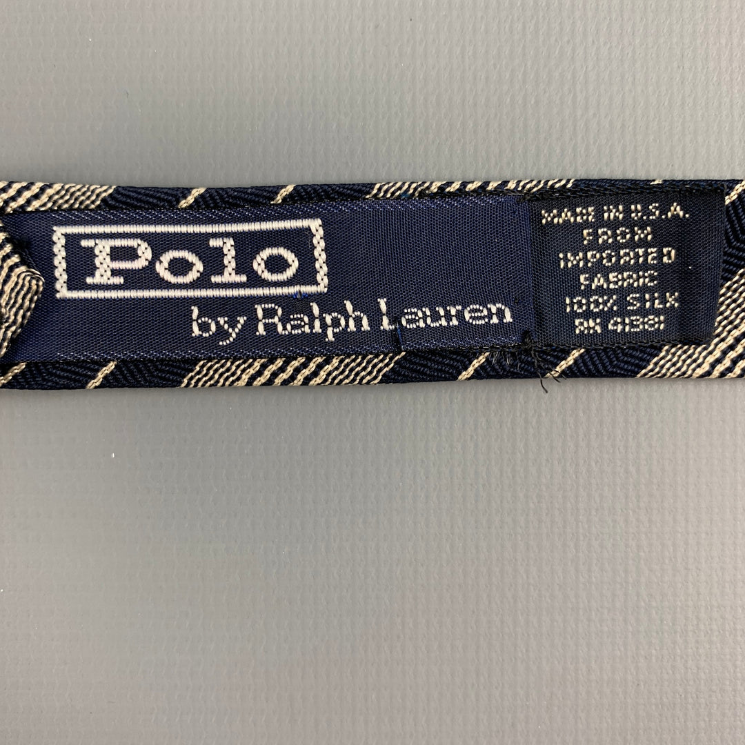POLO by RALPH LAUREN Navy beige Diagonal Stripe Silk Bow Tie