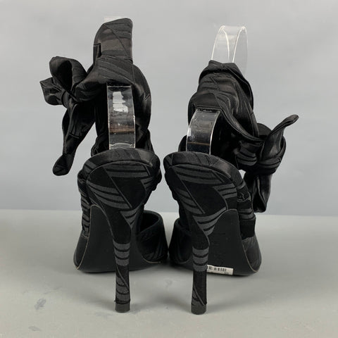 ATTICO Size 6 Black Viscose Blend Jacquard Wrap Around Pumps