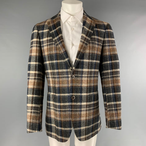 SUITSUPPLY Chest Size 40 Navy Beige Plaid Wool Single breasted Sport Coat