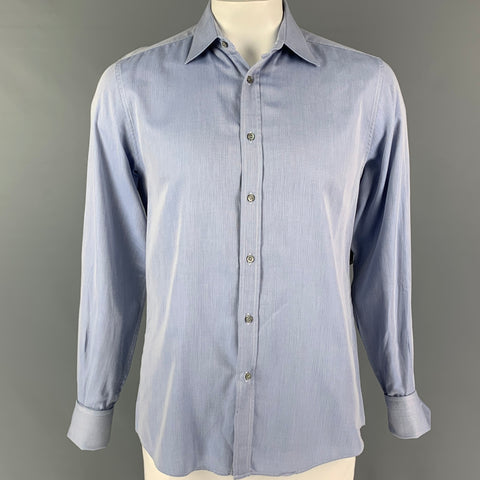 GUCCI Size L Blue Textured Cotton French Cuff Long Sleeve Shirt
