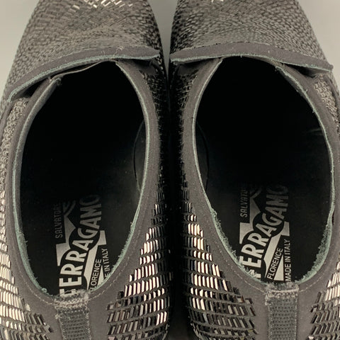 SALVATORE FERRAGAMO Size 9 Black Beaded Leather Slip On Loafers