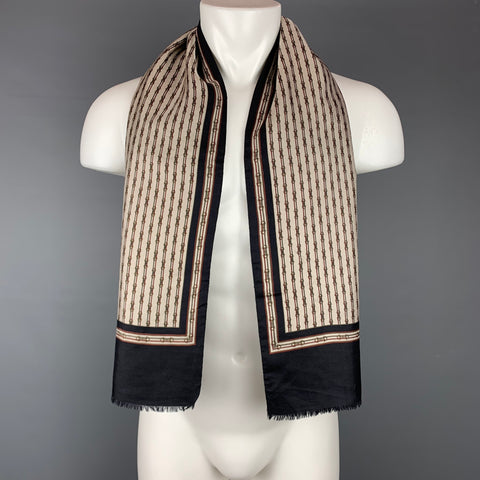 PIERRE BALMAIN Black & White Equestrian Silk / Wool Reversible Scarf