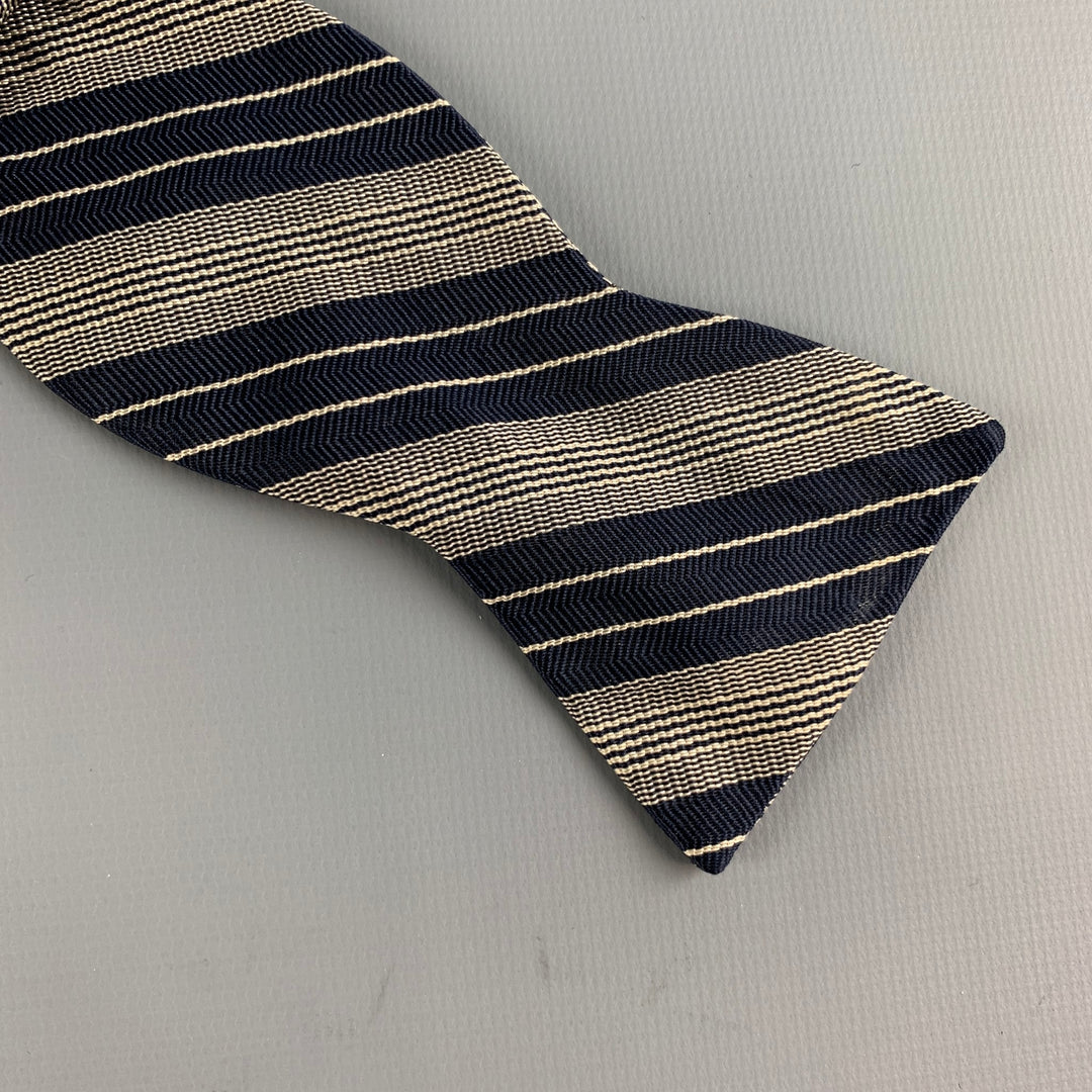 POLO by RALPH LAUREN Navy beige Diagonal Stripe Silk Bow Tie