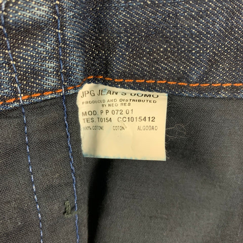 JEAN PAUL GAULTIER Jeans Size 32 Blue White Embroidery Cotton Nautical Wide Leg Jeans
