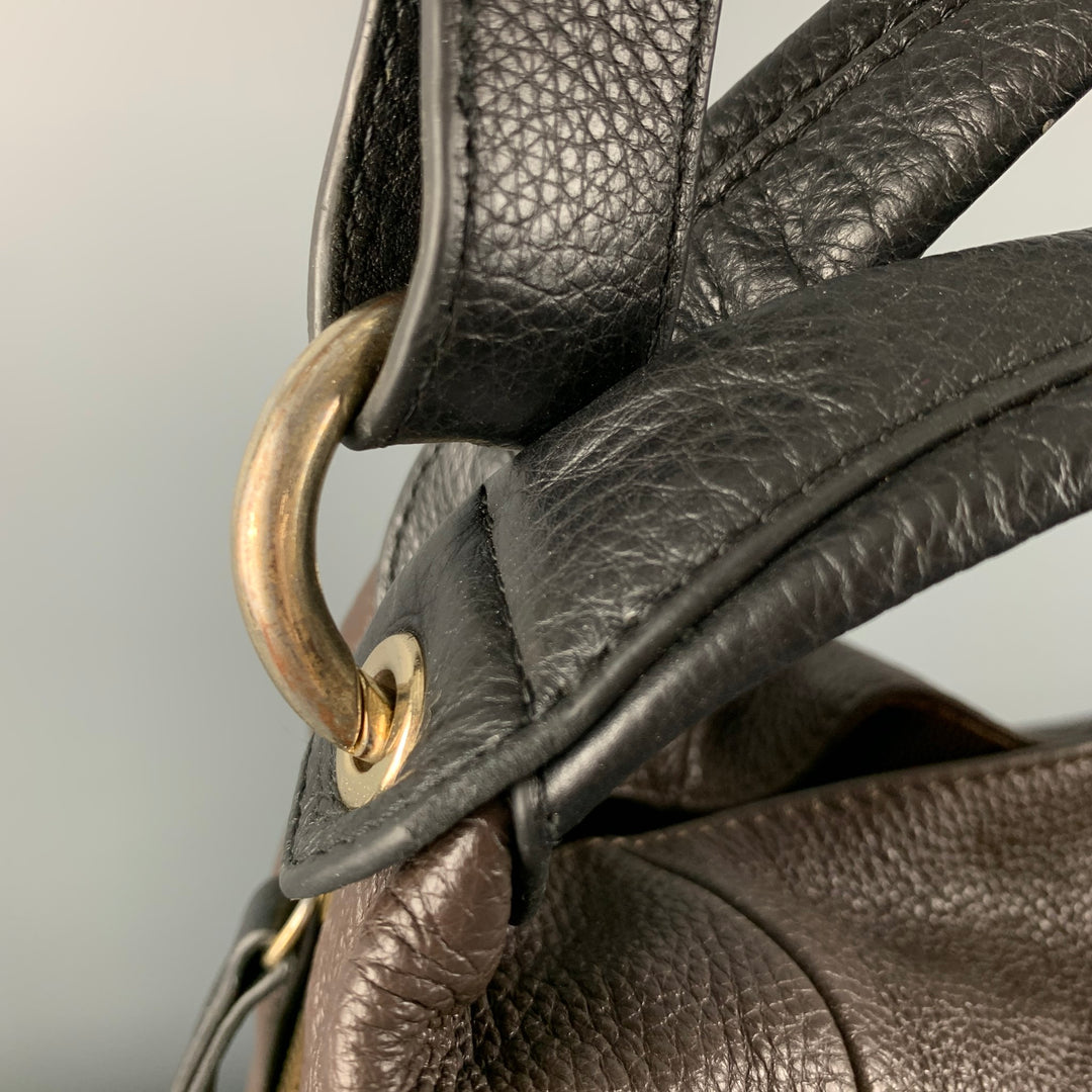 FURLA Brown Black Pebble Grain Leather Hobo Handbag