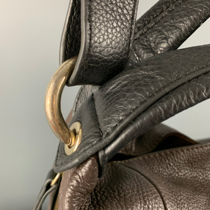 FURLA Brown Black Pebble Grain Leather Hobo Handbag
