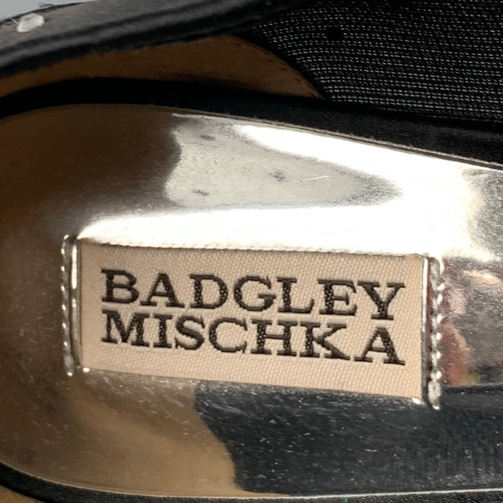 BADGLEY MISCHKA Size 10 Black Satin Beaded Slip On Flats