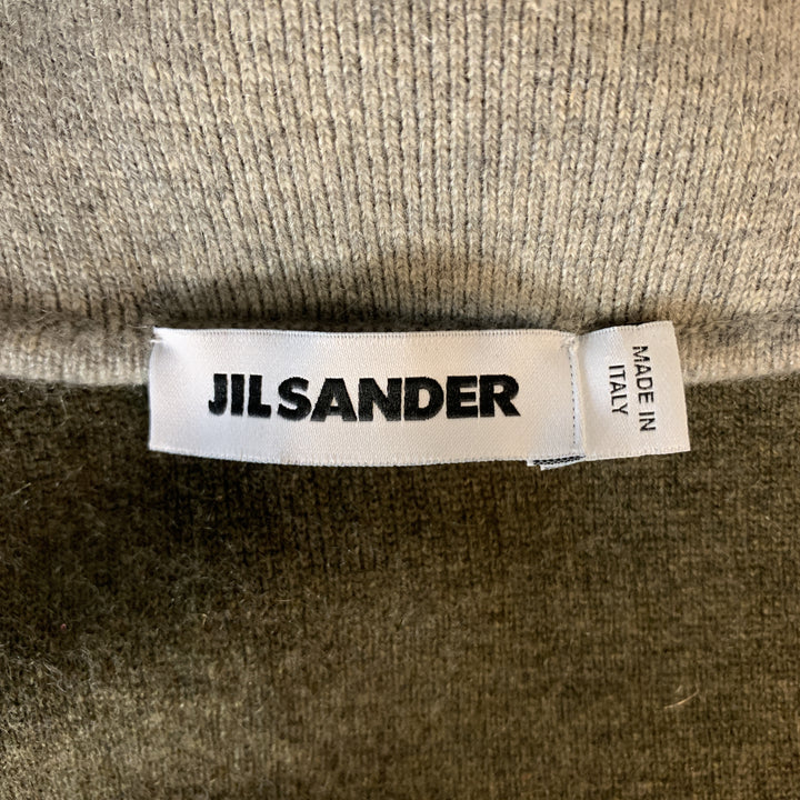 JIL SANDER Size 12 Grey Navy & Olive Green Color Block Cashmere Coat