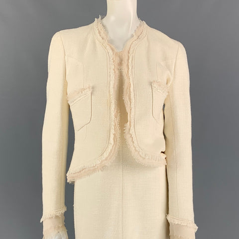 CHANEL 2004 Conjunto de vestido sin mangas de acetato de algodón con borde crudo color crema talla 8
