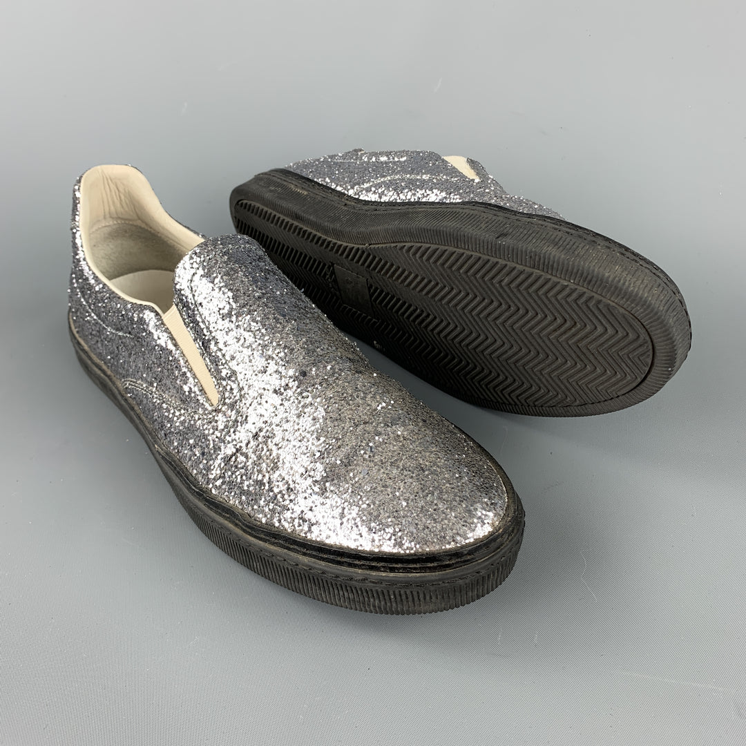 MAISON MARTIN MARGIELA Size 10 Silver Glitter Slip On Sneakers