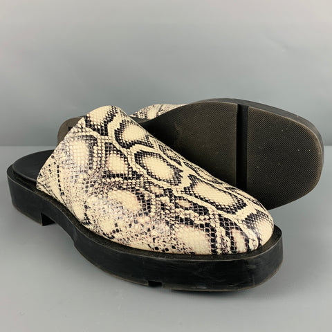 GIVENCHY Size 11 Black White Snake Print Leather Slip On Loafers
