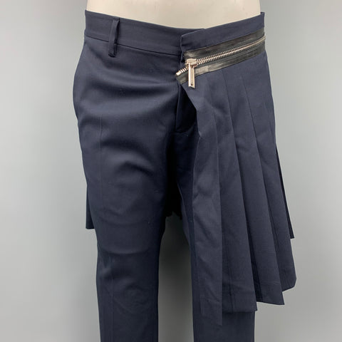 DSQUARED2 Size 34 Navy Wool Cropped Pleated Overlay Casual Pants