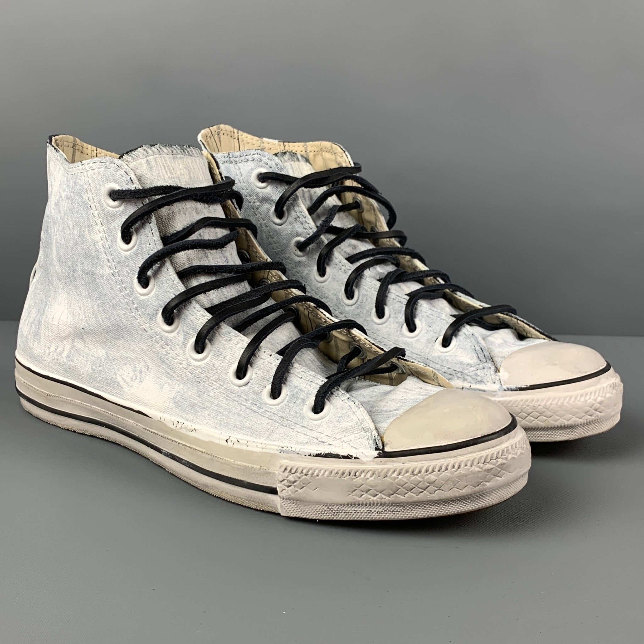 JOHN VARVATOS x CONVERSE Size 10 White Painted Canvas High Top Sneakers Sui Generis Designer Consignment