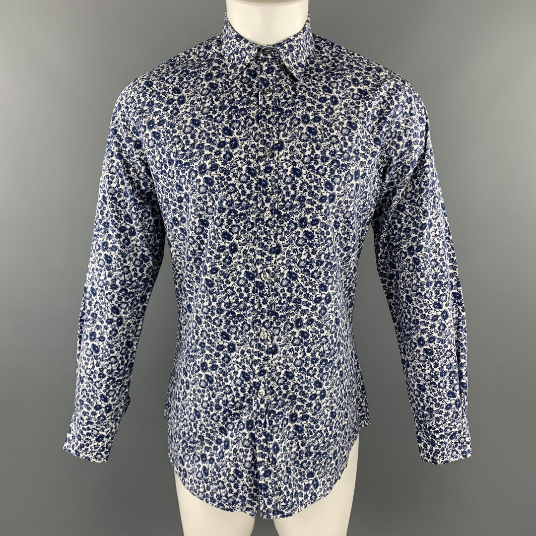 PAUL SMITH Size S Navy & White Floral Cotton Button Up Long Sleeve Shirt