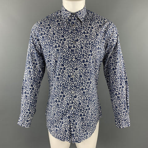 PAUL SMITH Camisa de manga larga con botones de algodón floral azul marino y blanco talla S