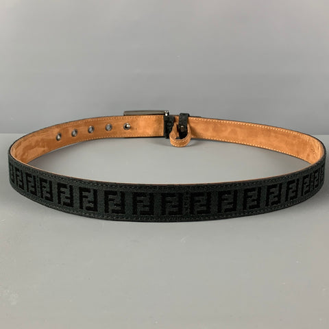 FENDI Cintura Talla M Cinturón de cuero de lona con monograma negro