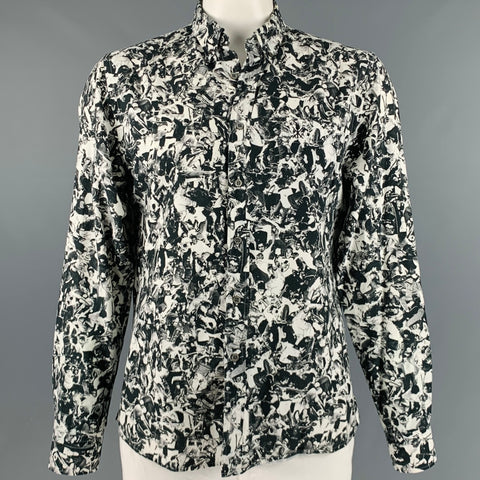 CÉRÉMONIE D’OUVERTURE Taille XL Chemise à manches longues boutonnée en coton imprimé blanc noir