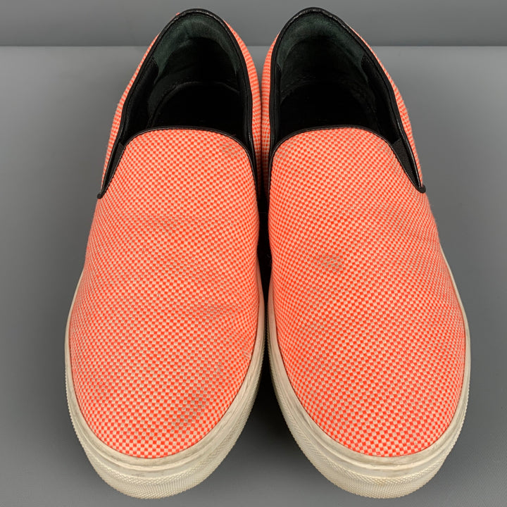 CELINE Size 8.5 Orange White Fabric Nailhead Slip On Sneakers