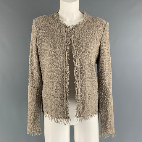 IRO Size 2 Grey Taupe Cotton Polyamide Textured Open Front Cardigan