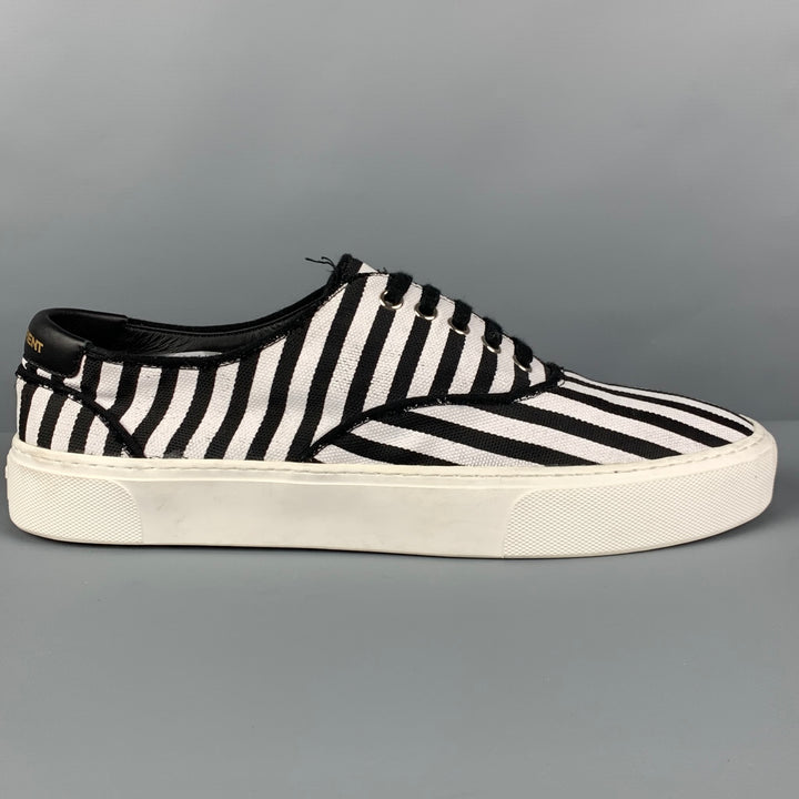 SAINT LAURENT Size 10 Black White Stripe Canvas Lace Up Sneakers