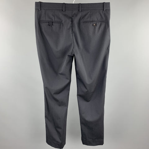 THEORY Size 34 Black Pinstripe Wool Blend Zip Fly Dress Pants