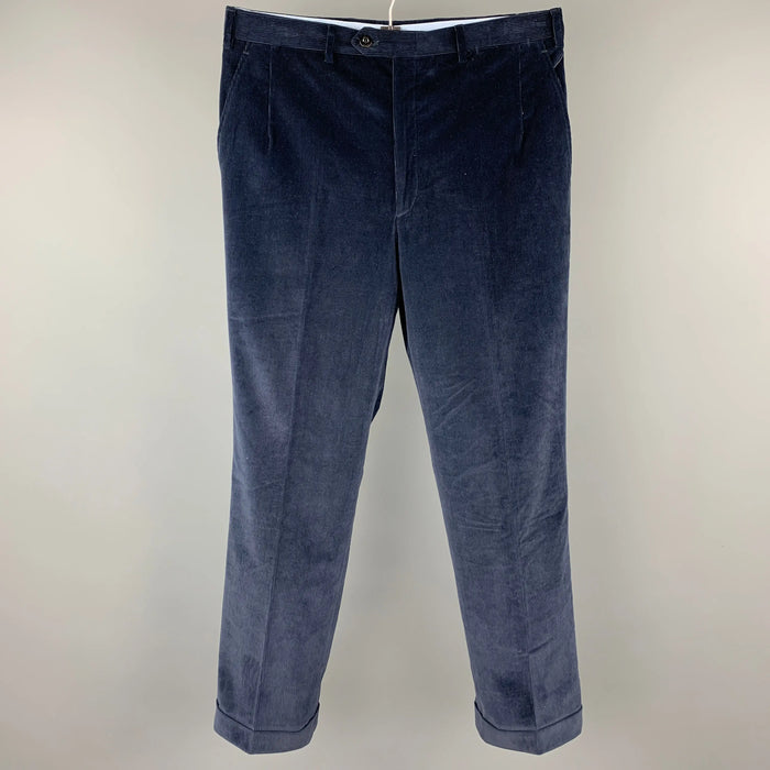BRIONI Size 32 Navy Solid Corduroy Cuffed Dress Pants