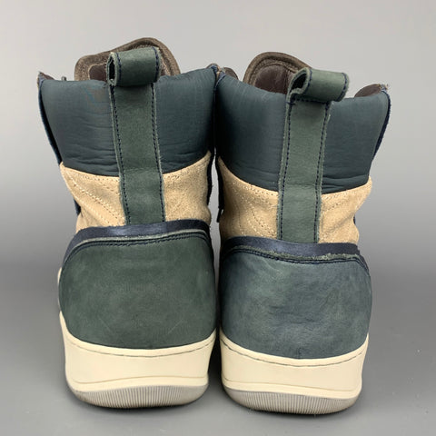LANVIN Size 10 Grey & Blue Color Block Suede High Top Sneakers