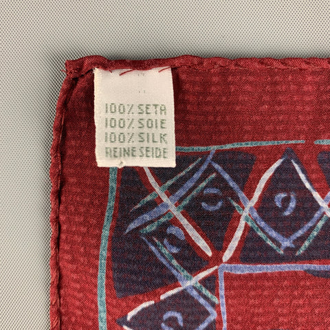 CERRUTI Burgundy Blue Dots Silk Pocket Square