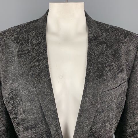 VERSACE COLLECTION Size 50 Charcoal & Black Metallic Print Sport Coat