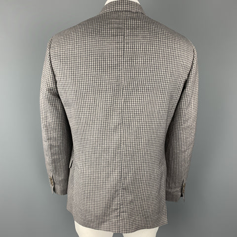 BRUNELLO CUCINELLI Gray Gingham Wool / Linen / Silk Blend Notch Lapel Sport Coat
