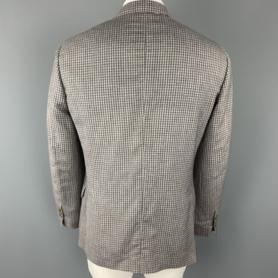BRUNELLO CUCINELLI Gray Gingham Wool / Linen / Silk Blend Notch Lapel Sport Coat