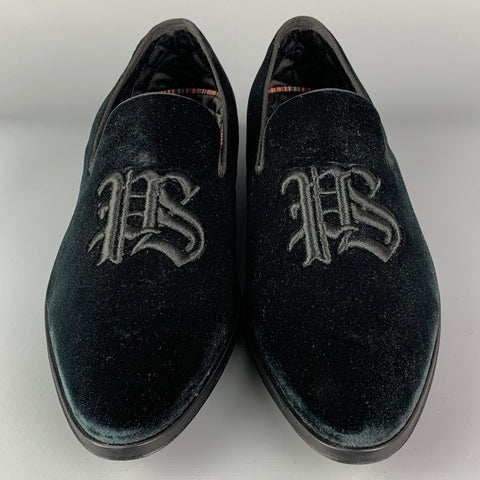PAUL SMITH Size 10 Black Monogram Velvet Slip On Loafers