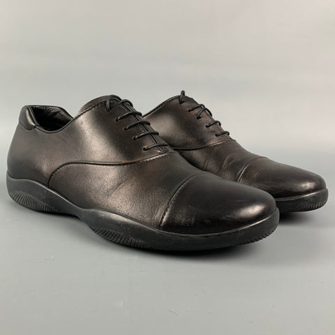 PRADA SPORT Taille 6.5 Chaussures à lacets en cuir noir à bout droit