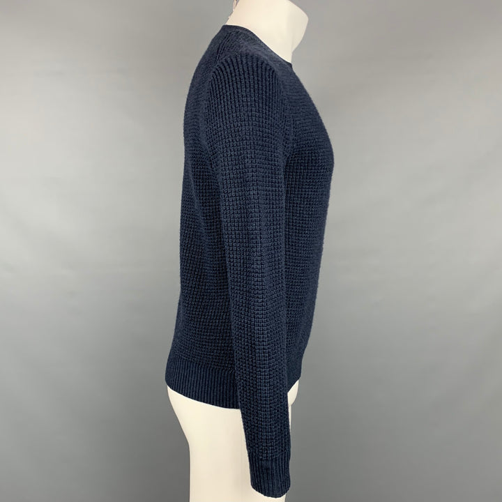 THEORY Size S Navy Waffle Knit Merino Wool Crew-Neck Pullover