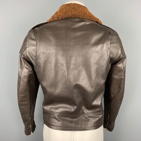 APC Size XS Brown Leather Detachable Collar Biker Jacket