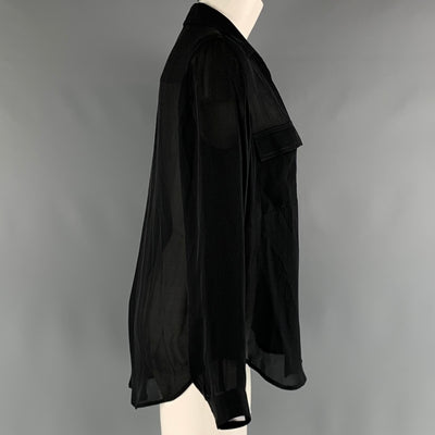 L'AGENCE Size XS Black Silk Solid Patch Pockets Shirt