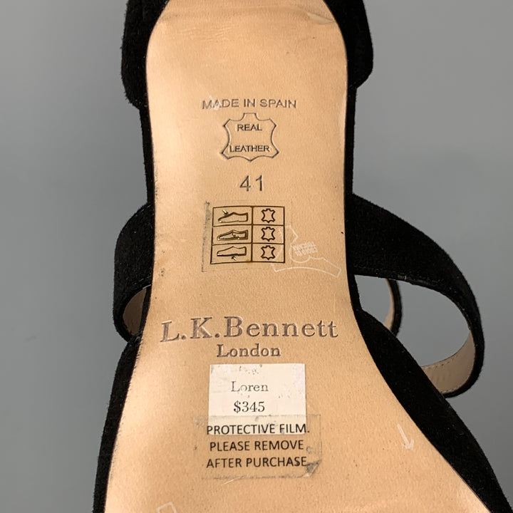 L.K.BENNETT Size 11 Black Suede Loren Strappy Pumps