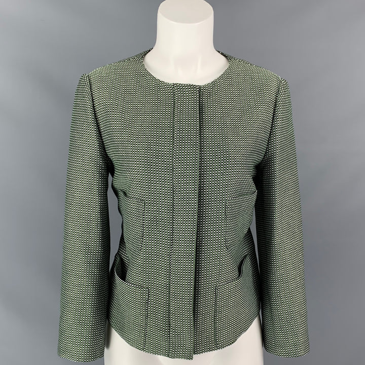 ARMANI COLLEZIONI Size 8 Green & White Woven Cotton / Polyester Jacket