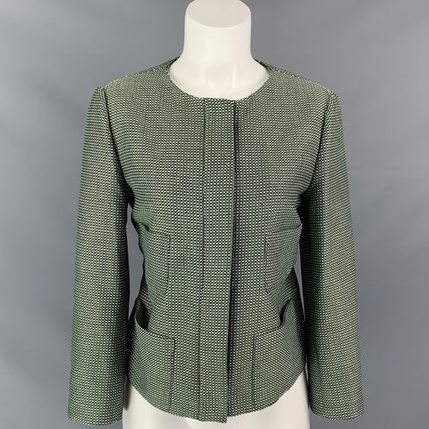 ARMANI COLLEZIONI Size 12 Green & White Woven Textured Cotton / Polyester Jacket